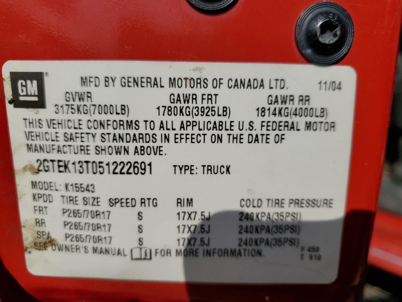 2GTEK13T051222691 2005 GMC New Sierra K1500