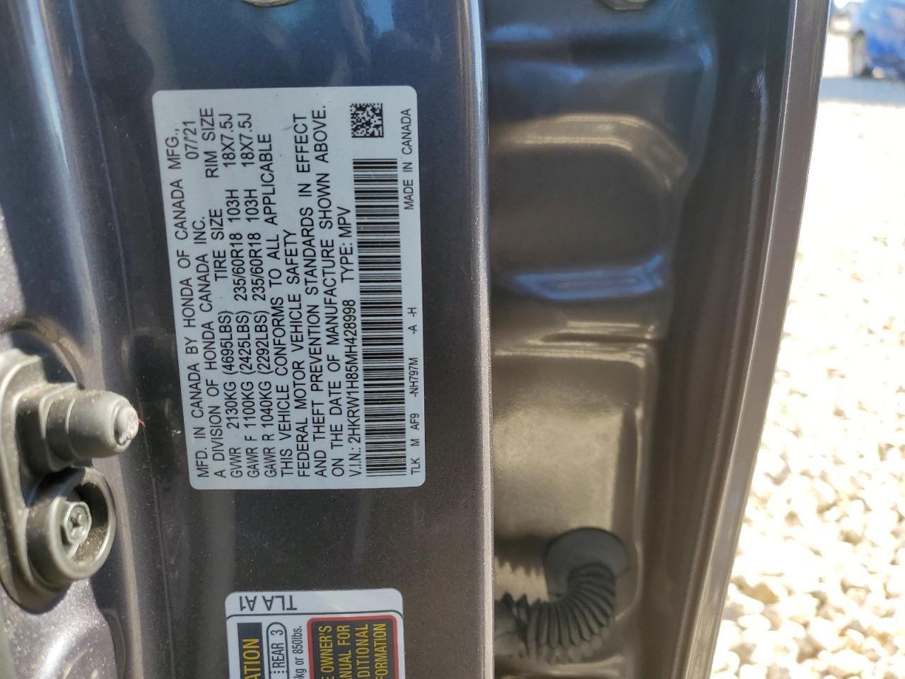 2HKRW1H85MH428998 HONDA CRV 2021