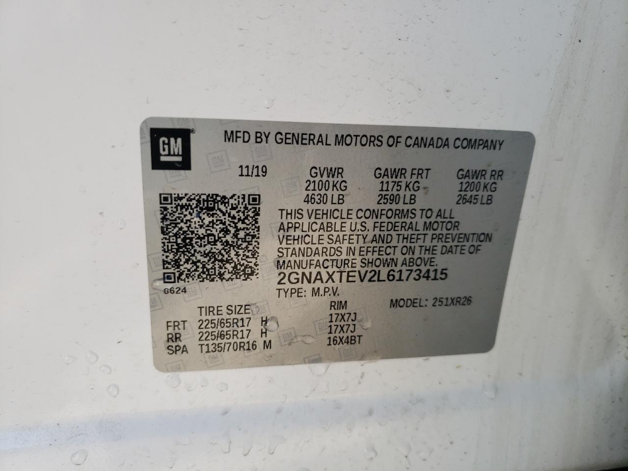 2GNAXTEV2L6173415 CHEVROLET EQUINOX 2020