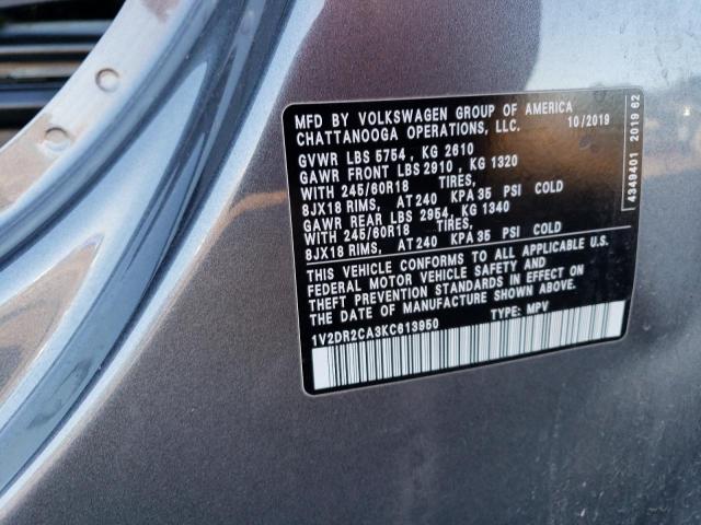 2019 VOLKSWAGEN ATLAS SE 1V2DR2CA3KC613950