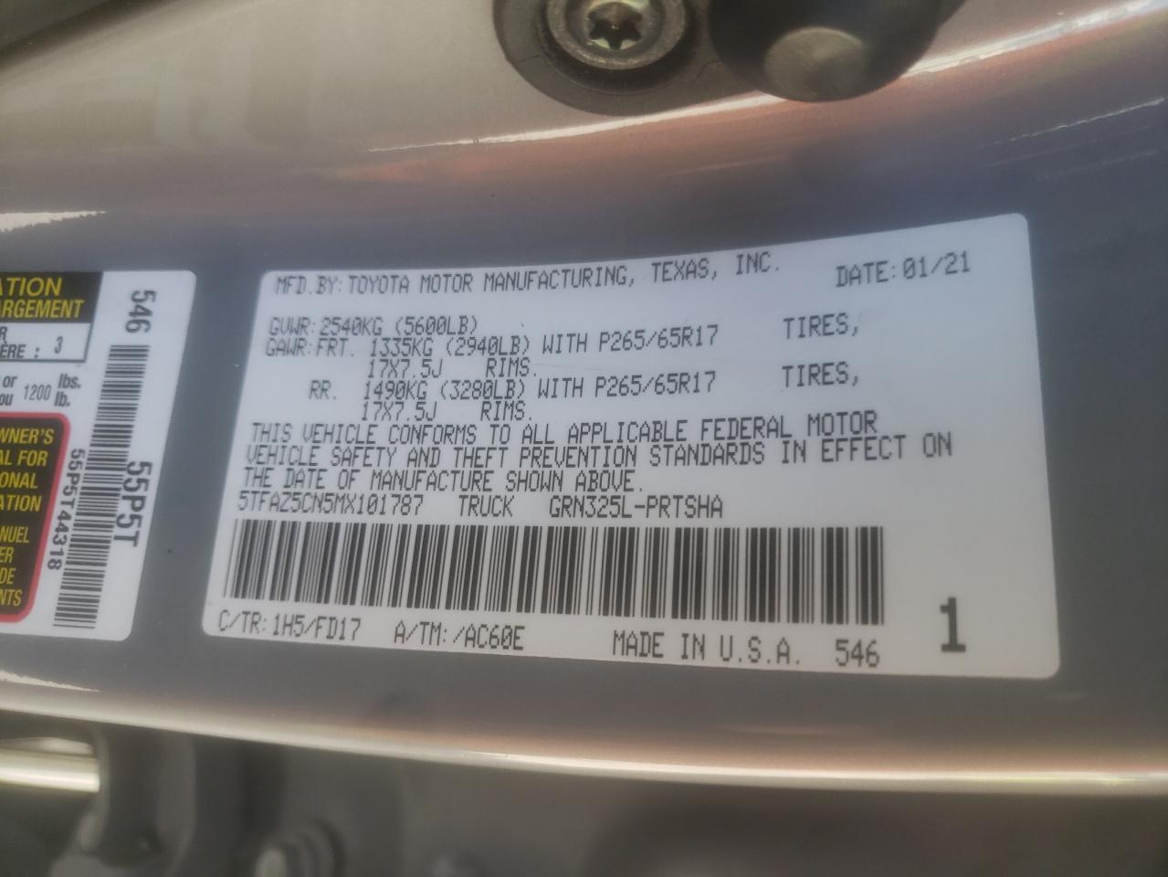 5TFAZ5CN5MX101787 TOYOTA TACOMA 2021