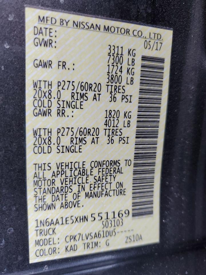 1N6AA1E5XHN551169 NISSAN TITAN 2017