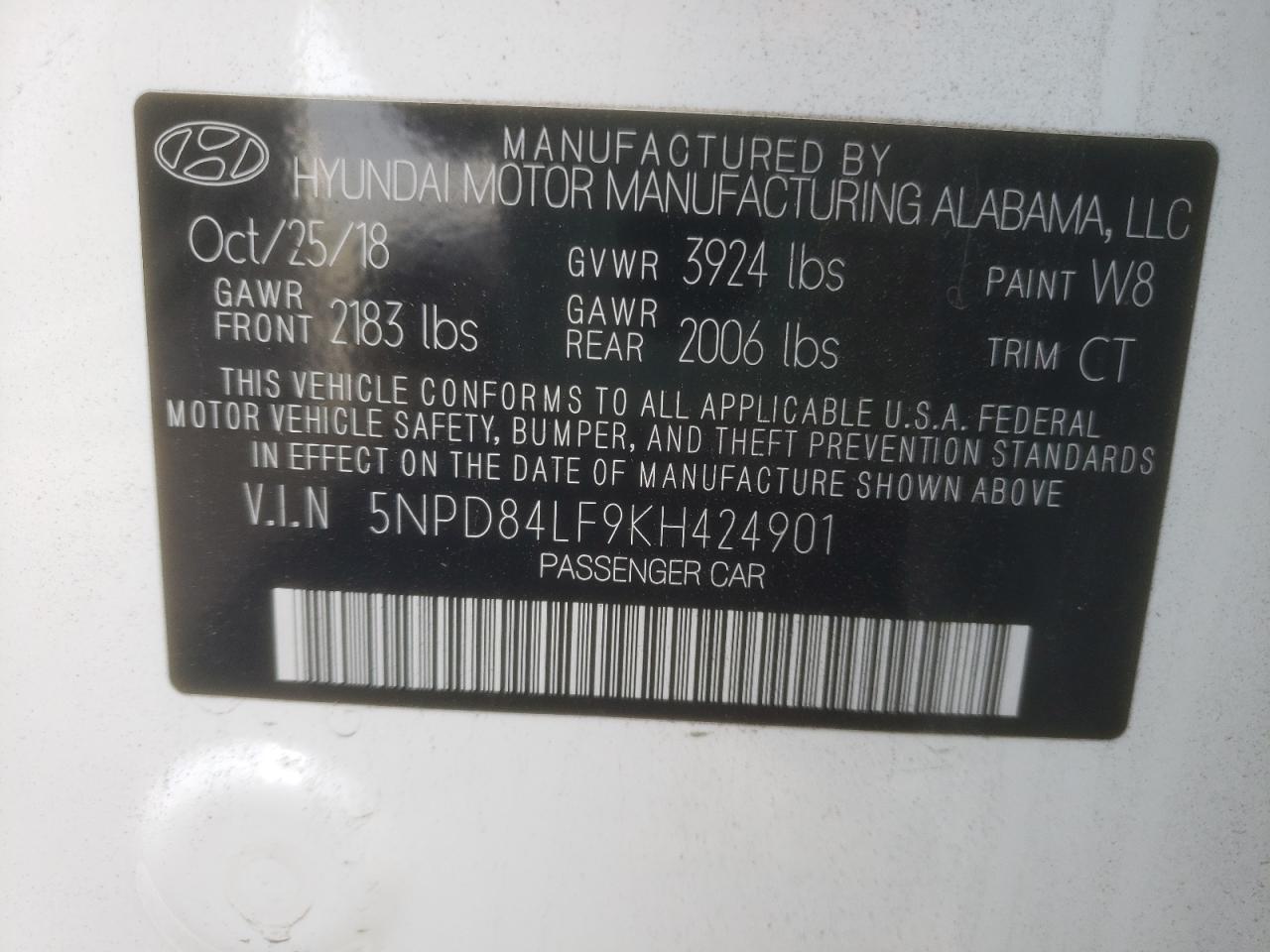 5NPD84LF9KH424901 HYUNDAI ELANTRA 2019