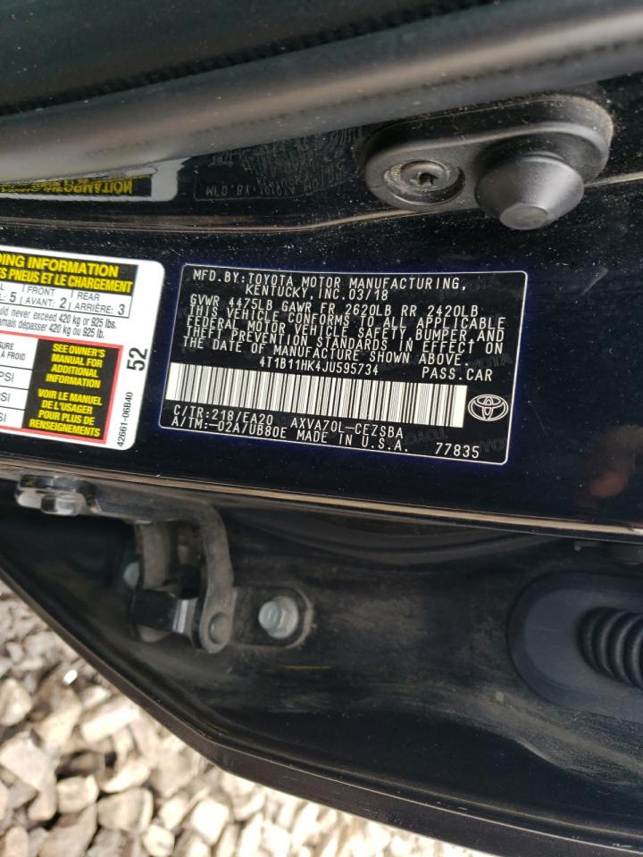 4T1B11HK4JU595734 TOYOTA CAMRY 2018
