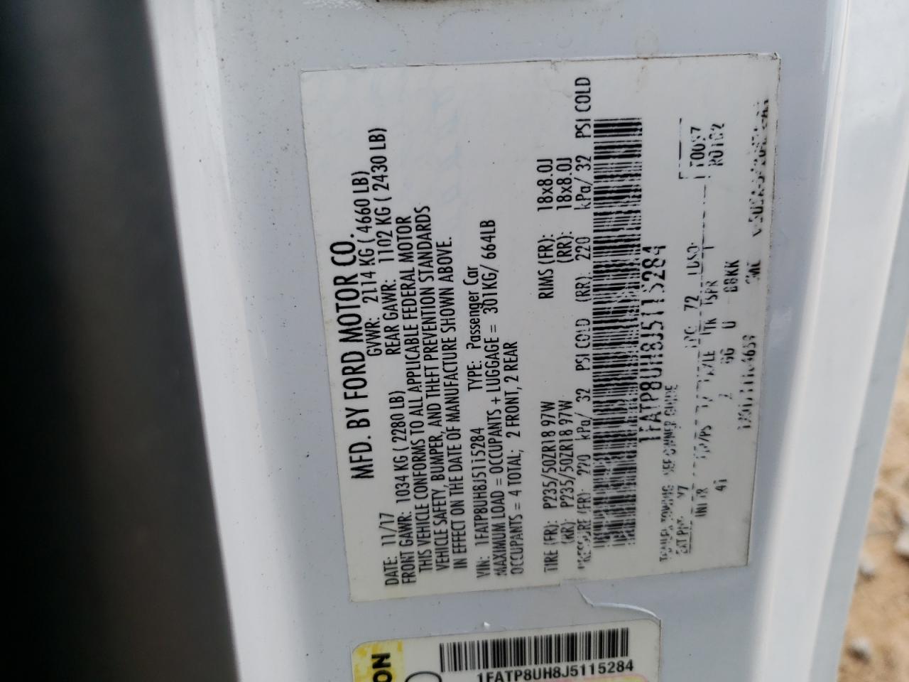 1FATP8UH8J5115284 FORD ALL Models 2018