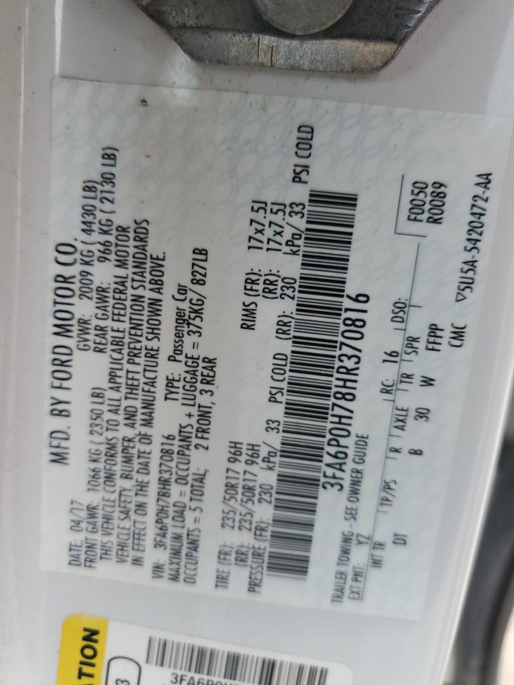 3FA6P0H78HR370816 FORD FUSION 2017