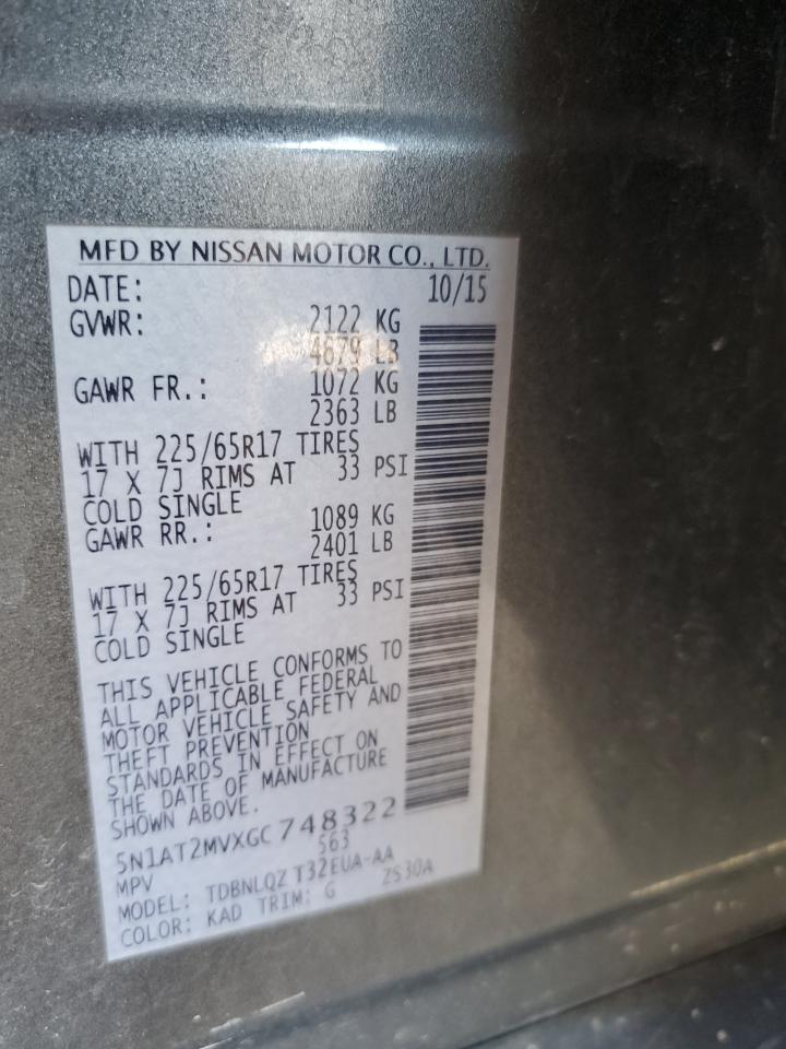 5N1AT2MVXGC748322 NISSAN ROGUE 2016