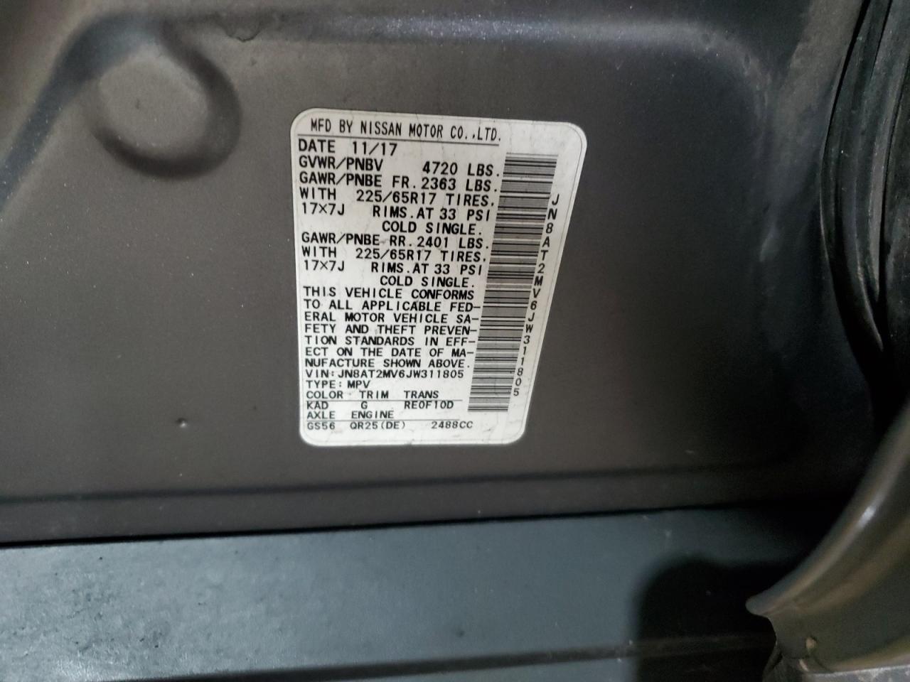 JN8AT2MV6JW311805 NISSAN ROGUE 2018