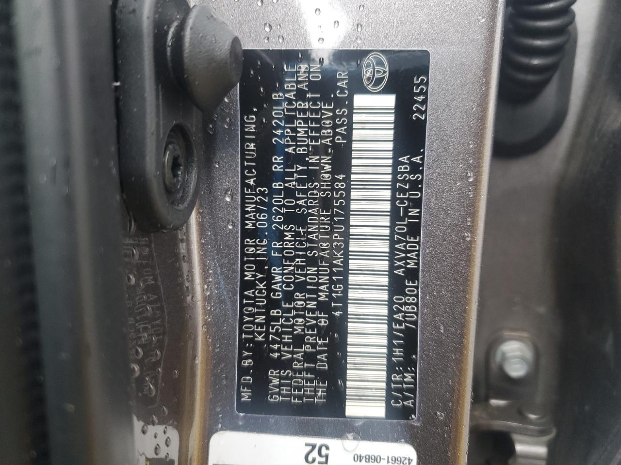 4T1G11AK3PU175584 TOYOTA CAMRY 2023
