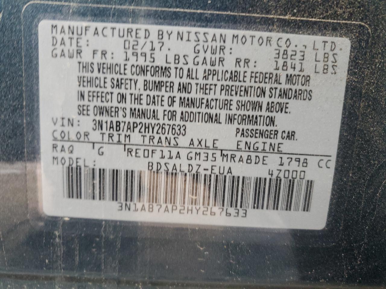 3N1AB7AP2HY267633 NISSAN SENTRA 2017