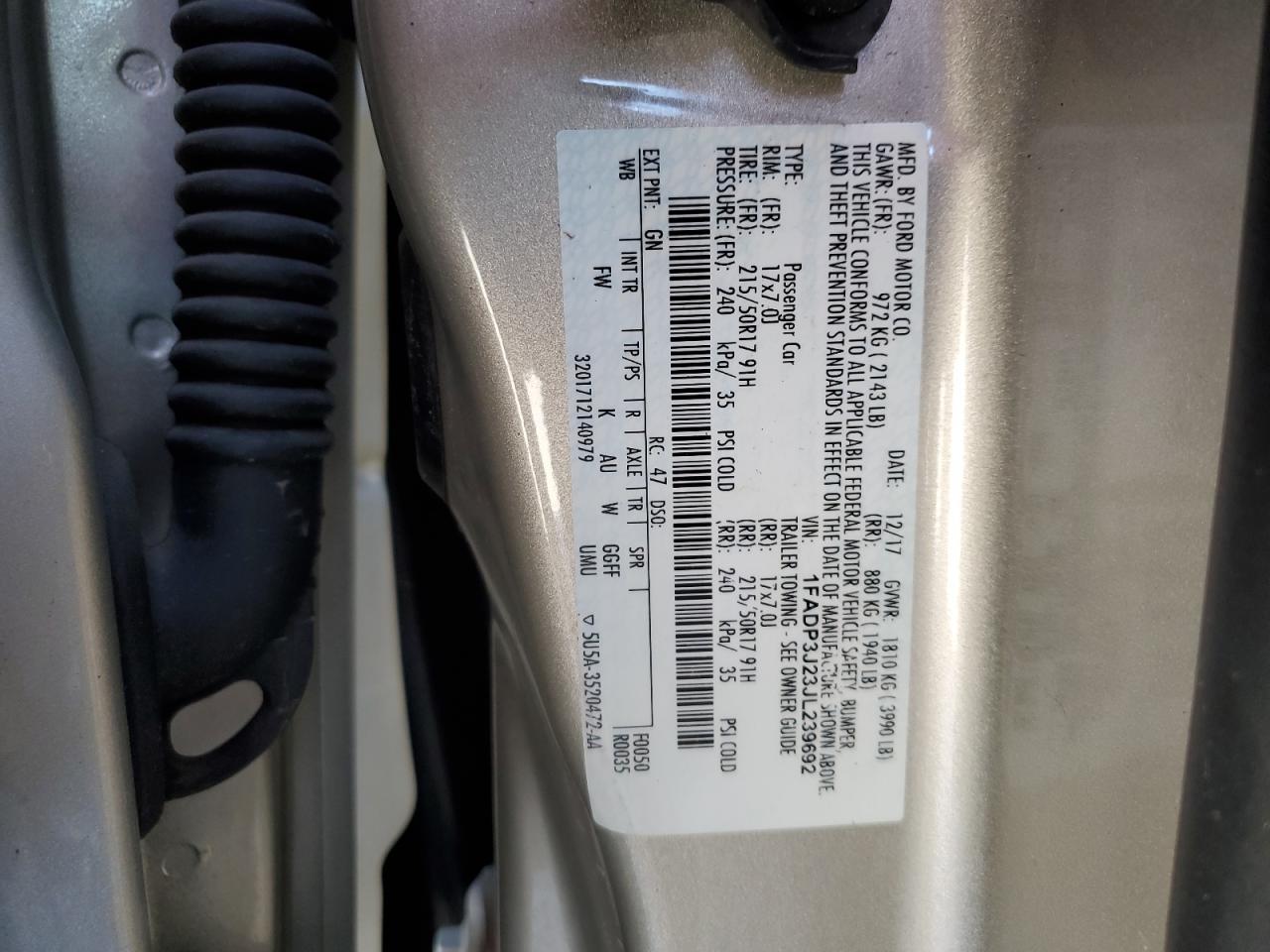 1FADP3J23JL239692 FORD FOCUS 2018