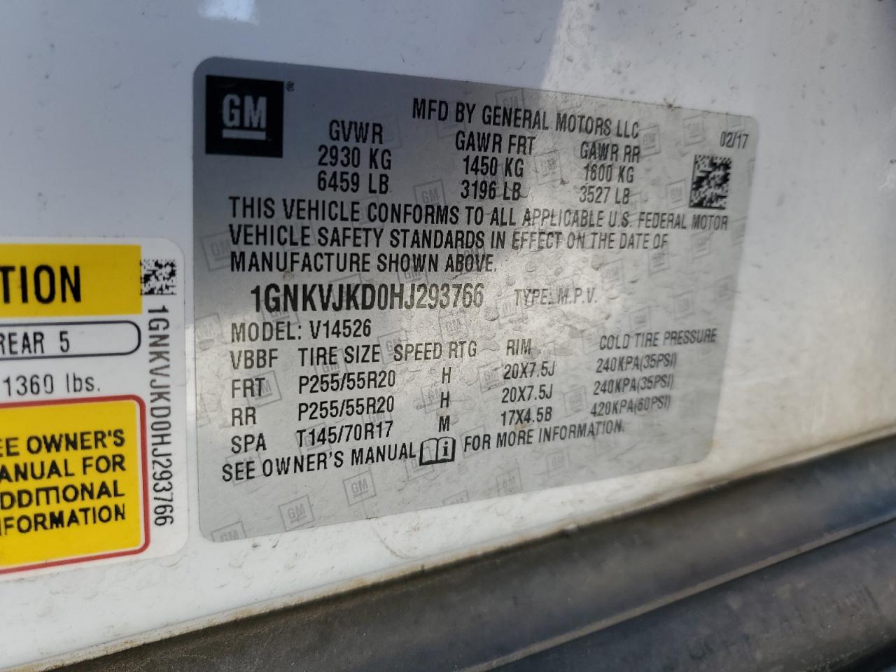 1GNKVJKD0HJ293766 CHEVROLET TRAVERSE 2017