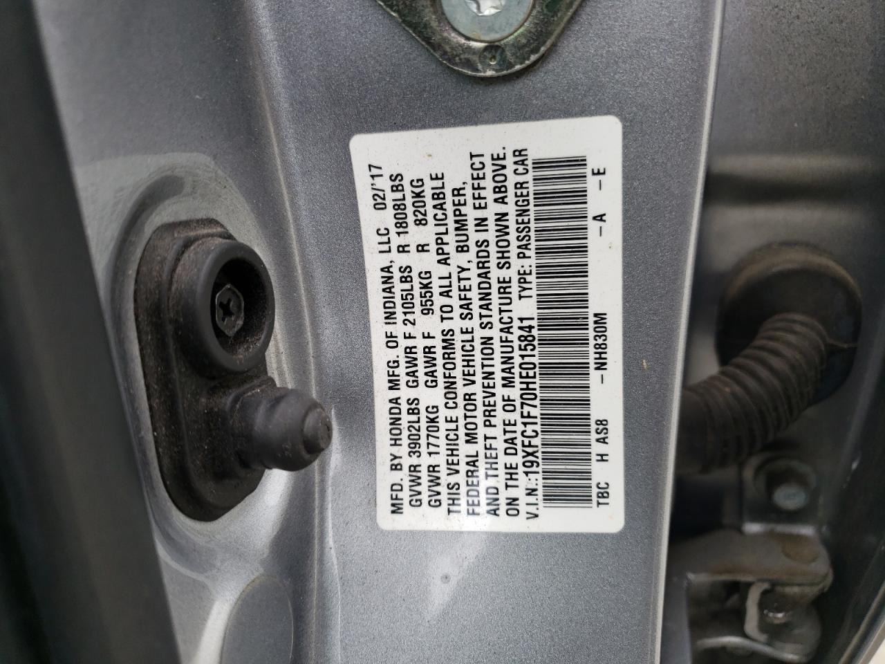 19XFC1F70HE015841 HONDA CIVIC 2017
