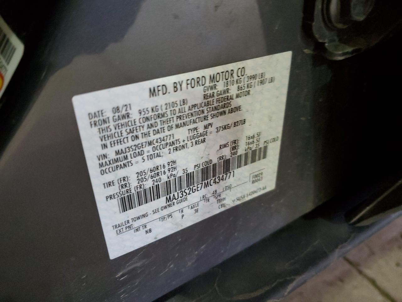 MAJ3S2GE7MC434771 FORD ECOSPORT 2021