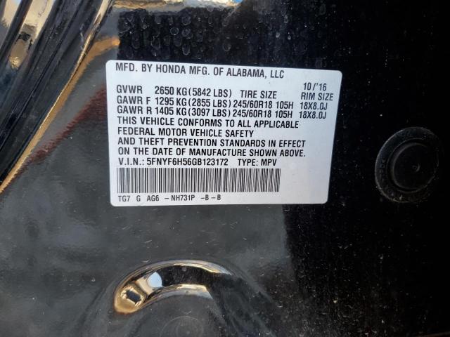 2016 HONDA PILOT EXL 5FNYF6H56GB123172