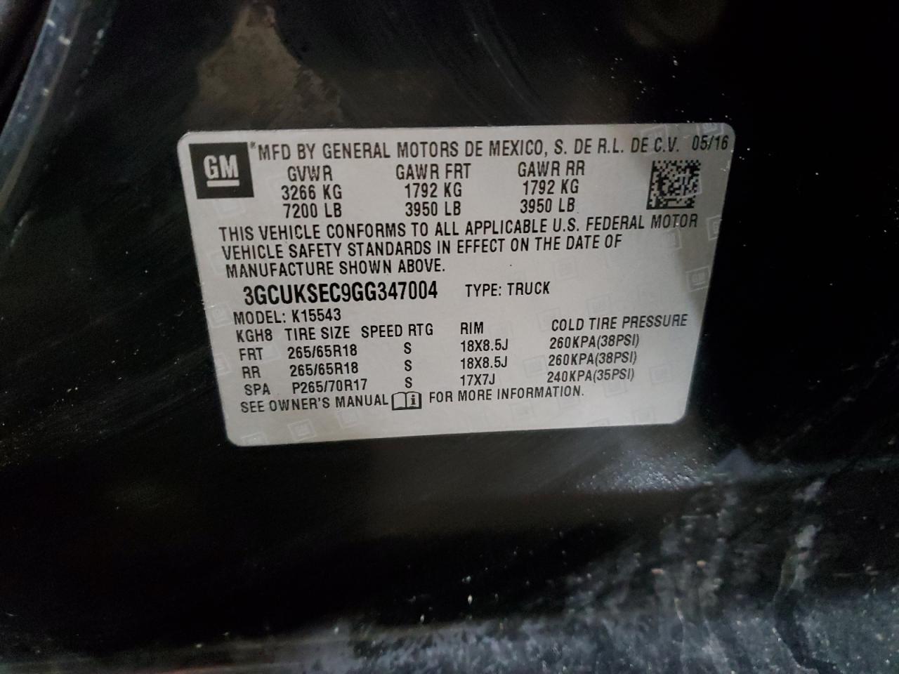 3GCUKSEC9GG347004 CHEVROLET ALL Models 2016