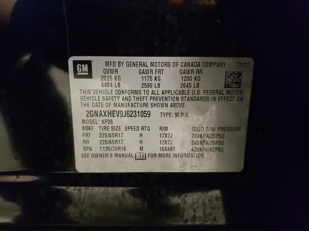 2GNAXHEV9J6231059 CHEVROLET EQUINOX 2018
