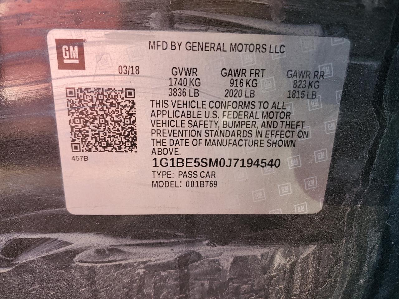 1G1BE5SM0J7194540 CHEVROLET CRUZE 2018