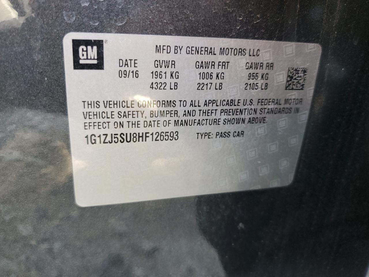 1G1ZJ5SU8HF126593 CHEVROLET MALIBU 2017