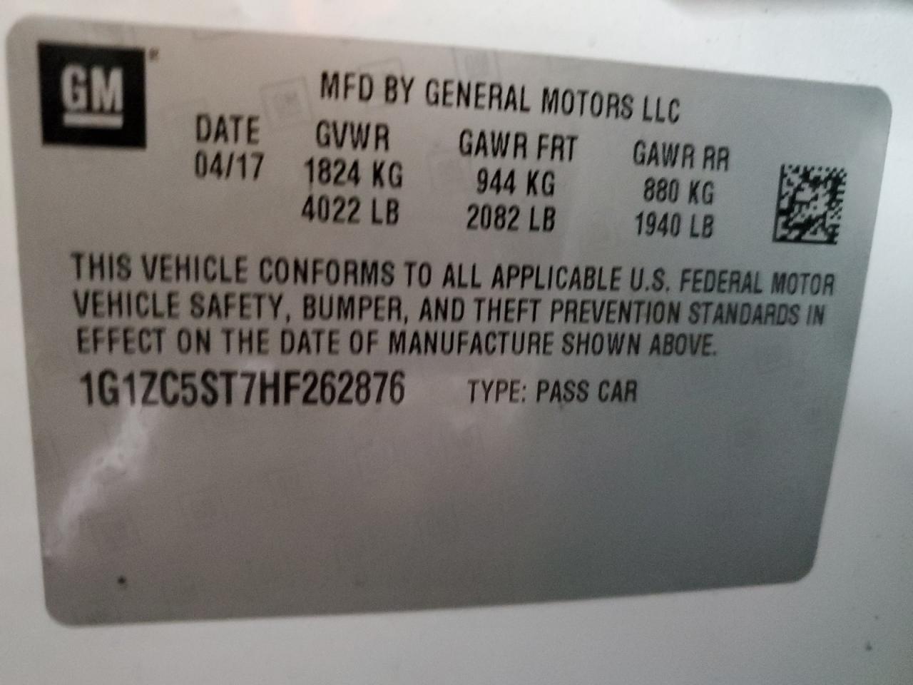 1G1ZC5ST7HF262876 CHEVROLET MALIBU 2017