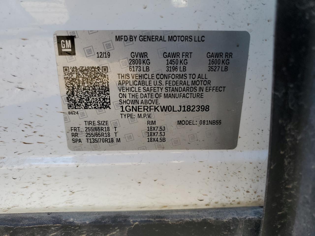 1GNERFKW0LJ182398 2020 Chevrolet Traverse Ls