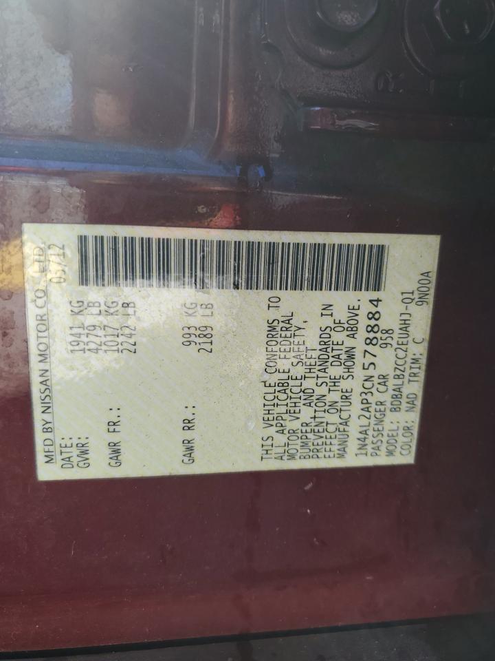 1N4AL2AP3CN578884 2012 Nissan Altima Base 1N4AL2AP3CN578884 2012 Nissan Altima Base