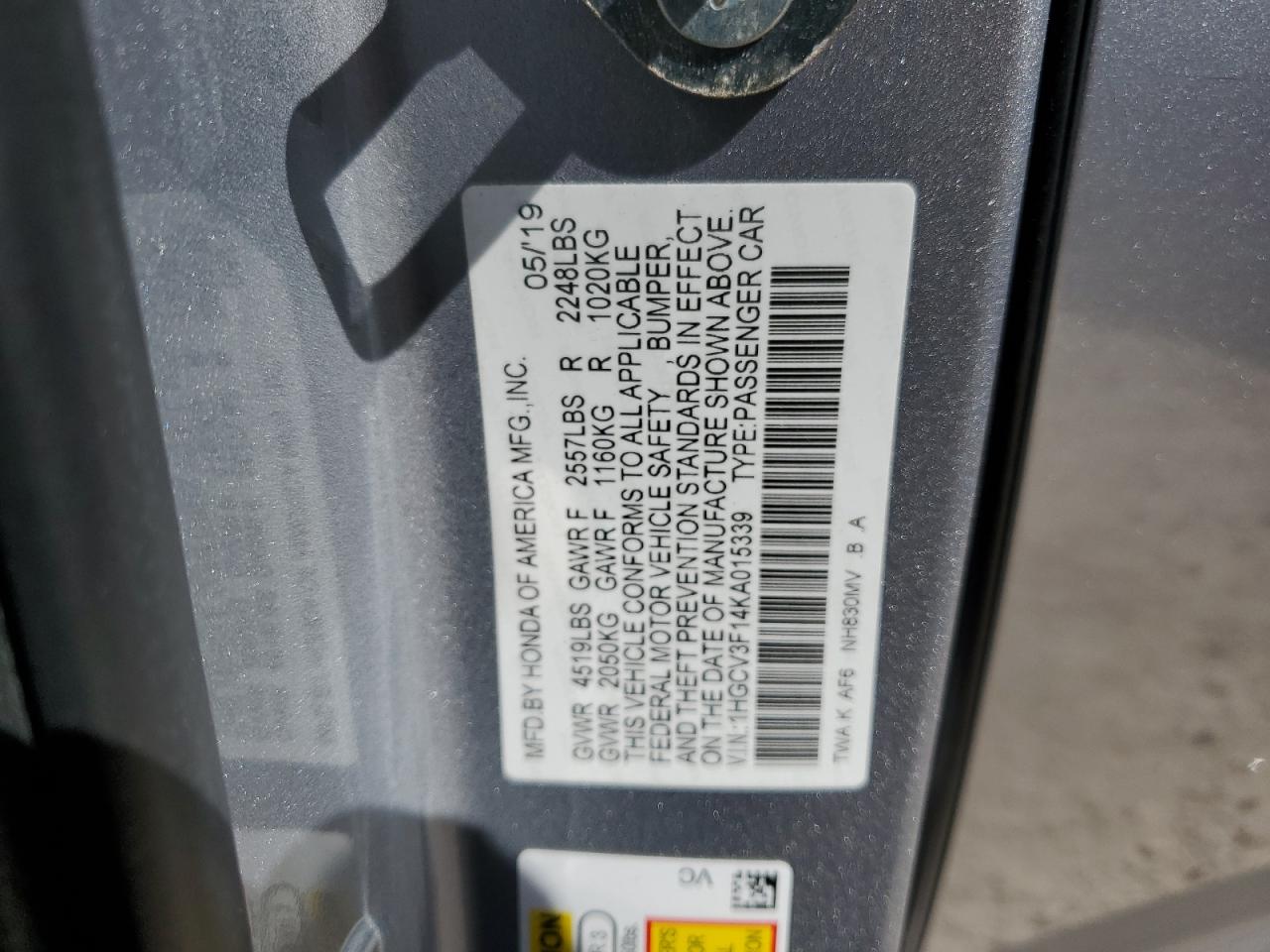 1HGCV3F14KA015339 2019 Honda Accord Hybrid