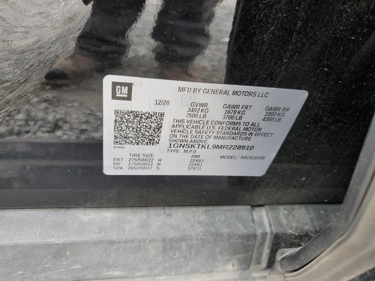 1GNSKTKL9MR228910 CHEVROLET TAHOE 2021