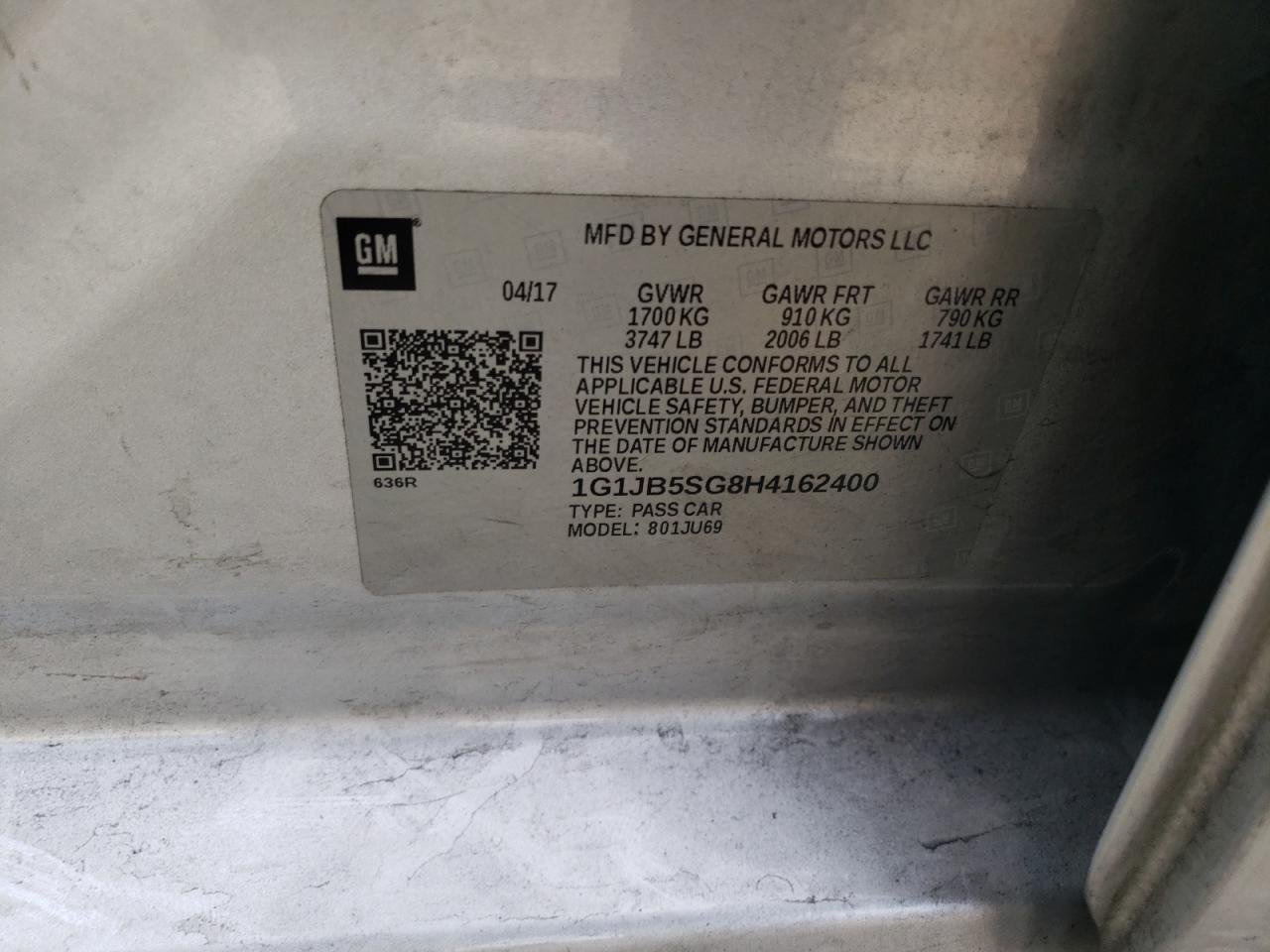 1G1JB5SG8H4162400 CHEVROLET SONIC 2017