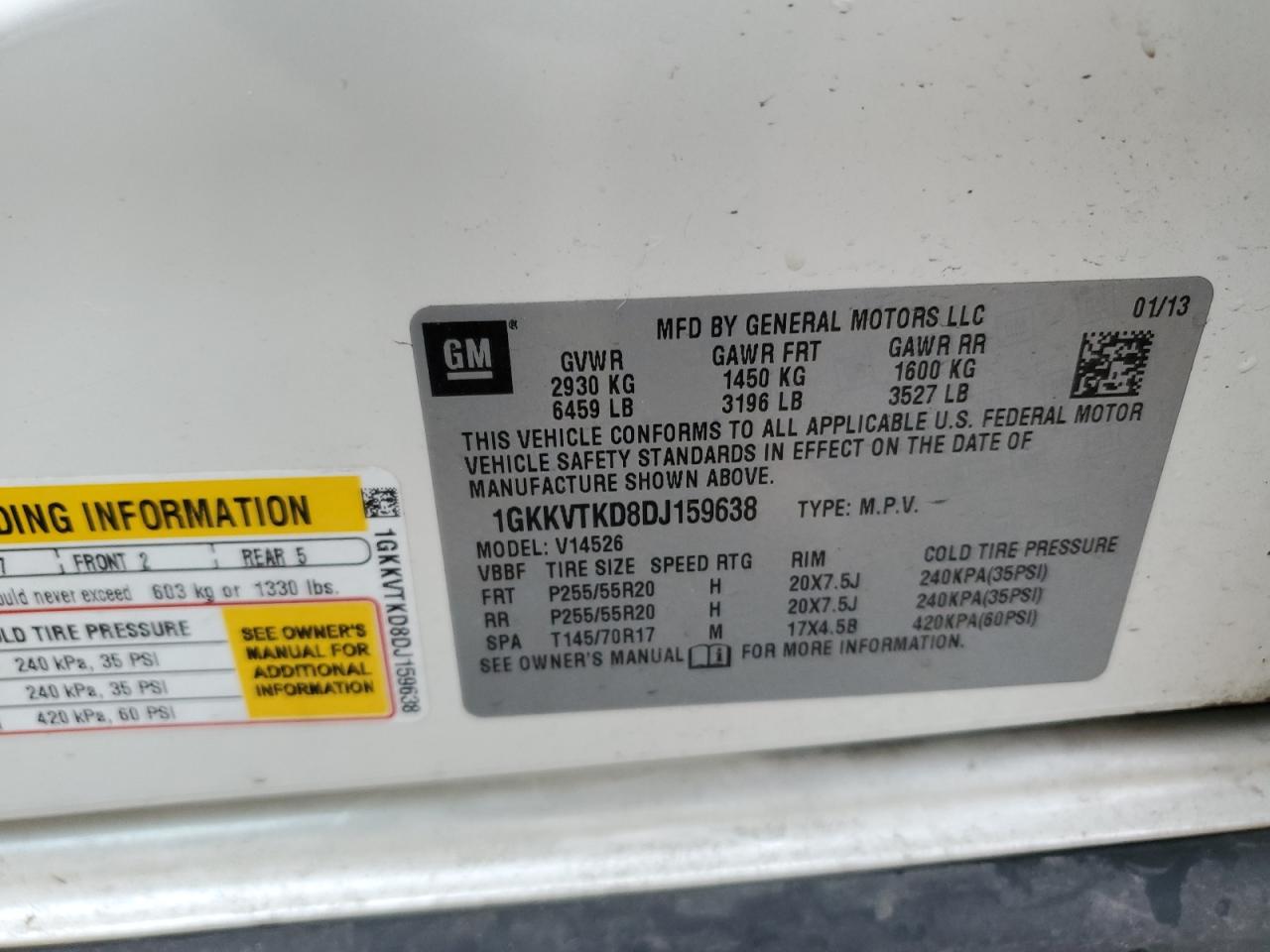 1GKKVTKD8DJ159638 2013 GMC Acadia Denali