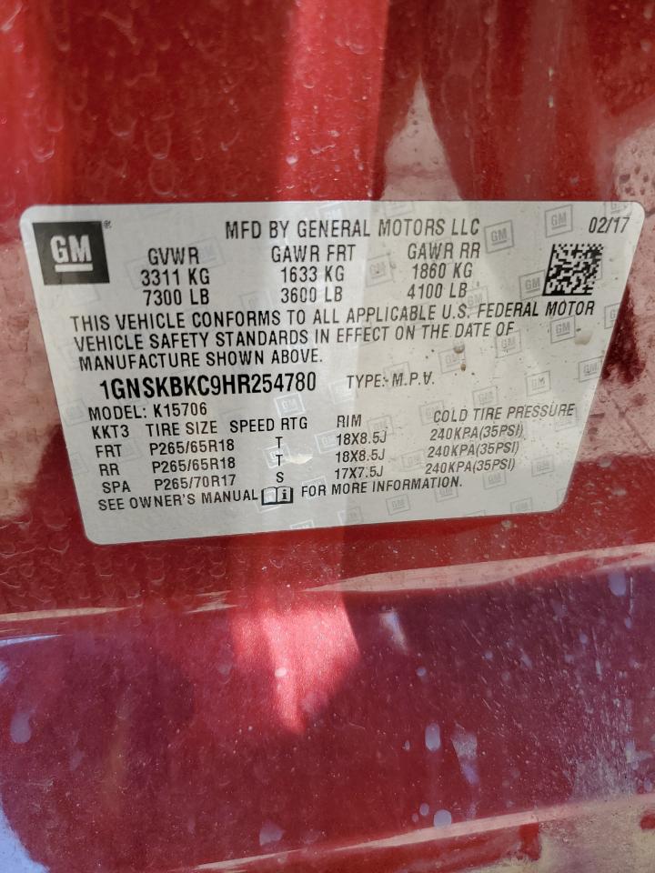 1GNSKBKC9HR254780 CHEVROLET TAHOE 2017