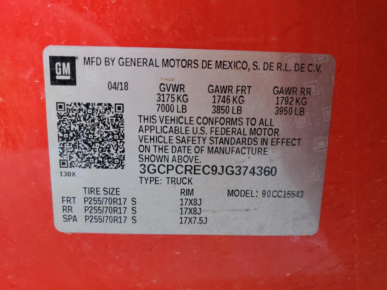 3GCPCREC9JG374360 CHEVROLET ALL Models 2018
