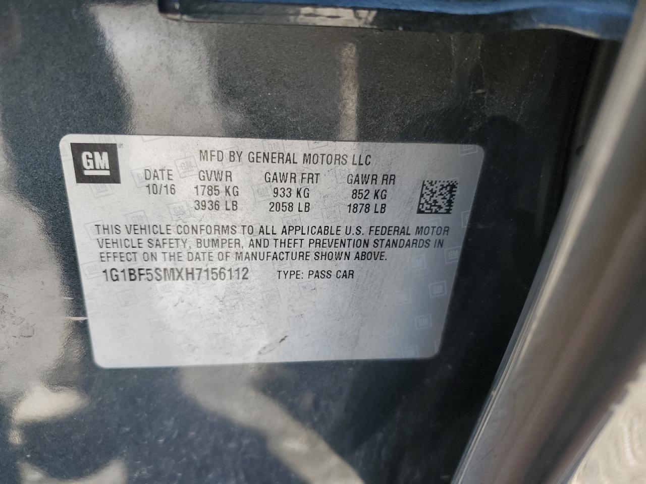 1G1BF5SMXH7156112 CHEVROLET CRUZE 2017