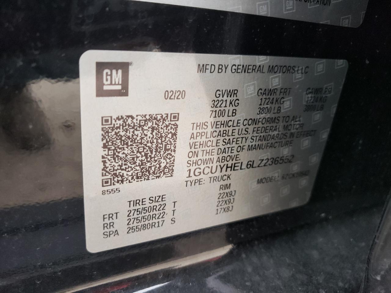 1GCUYHEL6LZ236552 CHEVROLET ALL Models 2020