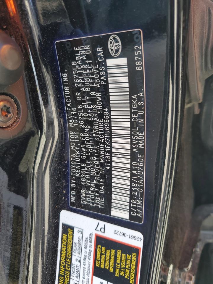 4T1BF1FK7HU696684 TOYOTA CAMRY 2017