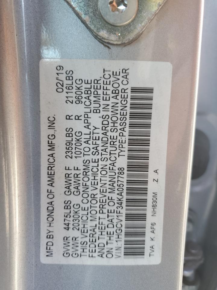 1HGCV1F34KA057788 HONDA ACCORD 2019