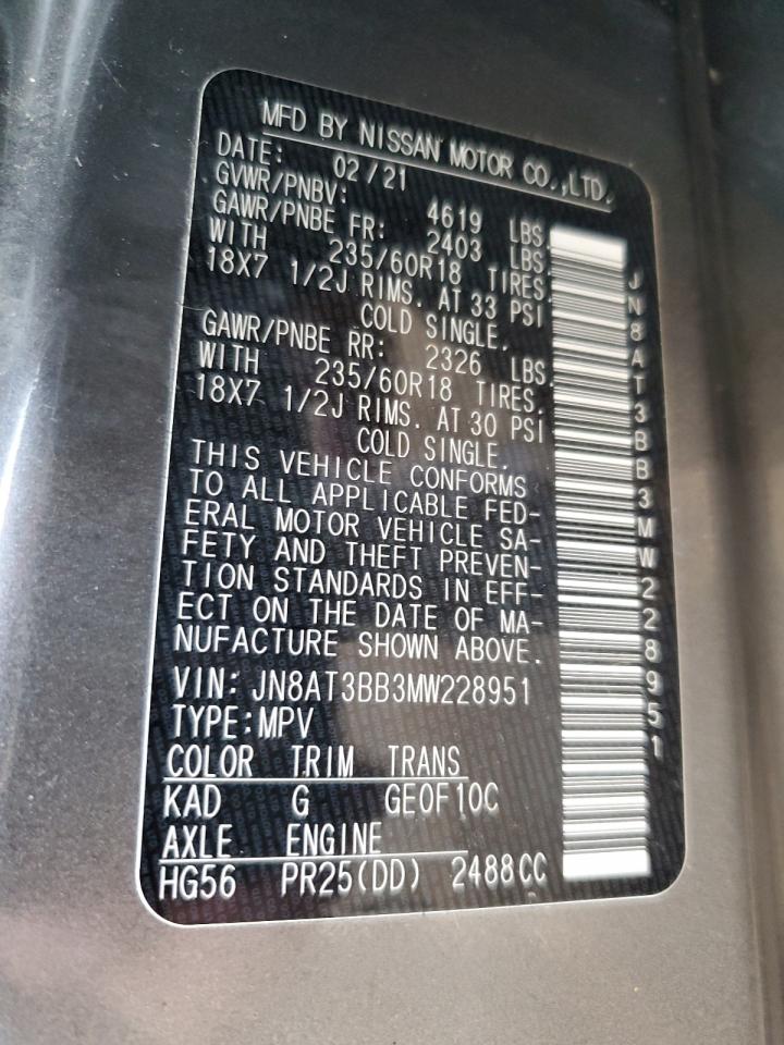 JN8AT3BB3MW228951 NISSAN ROGUE 2021