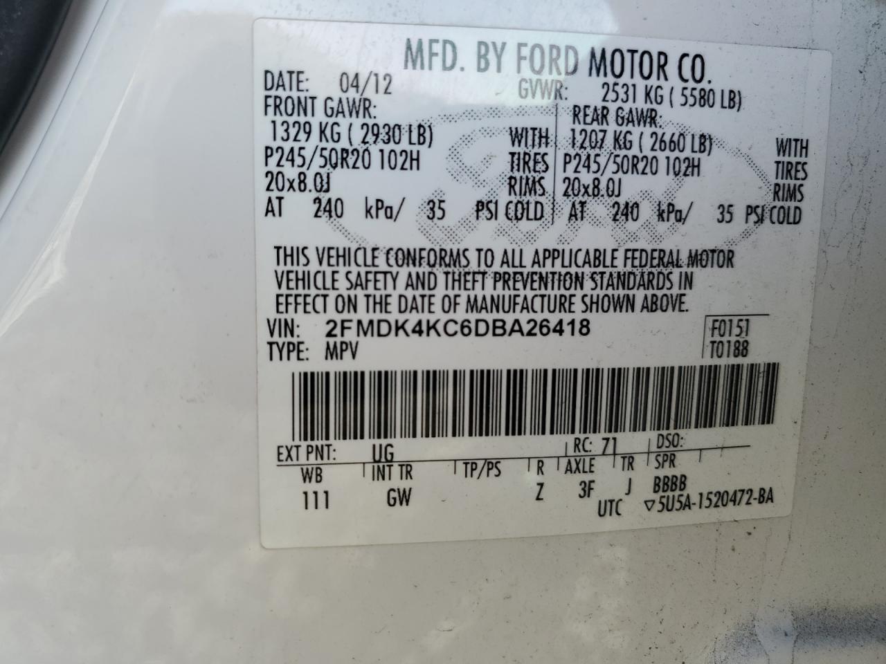 Lot #2469411174 2013 FORD EDGE LIMIT