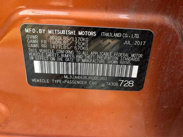 VIN ML32A4HJ6JH000360 2018 MITSUBISHI MIRAGE no.10