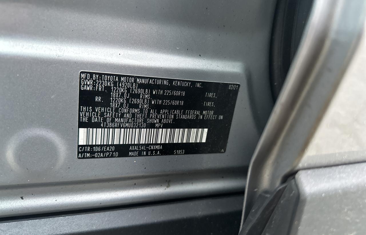 4T3B6RFV6MU032130 TOYOTA RAV4 2021