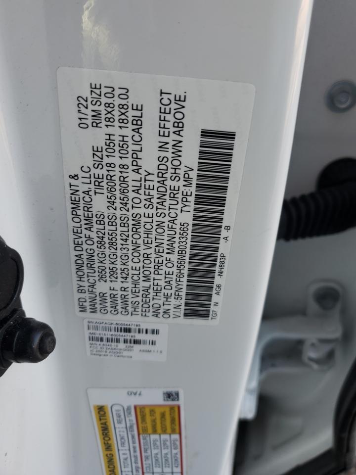 5fnyf6h56nb033565 5FNYF6H56NB033565 2022 Honda Pilot Exl