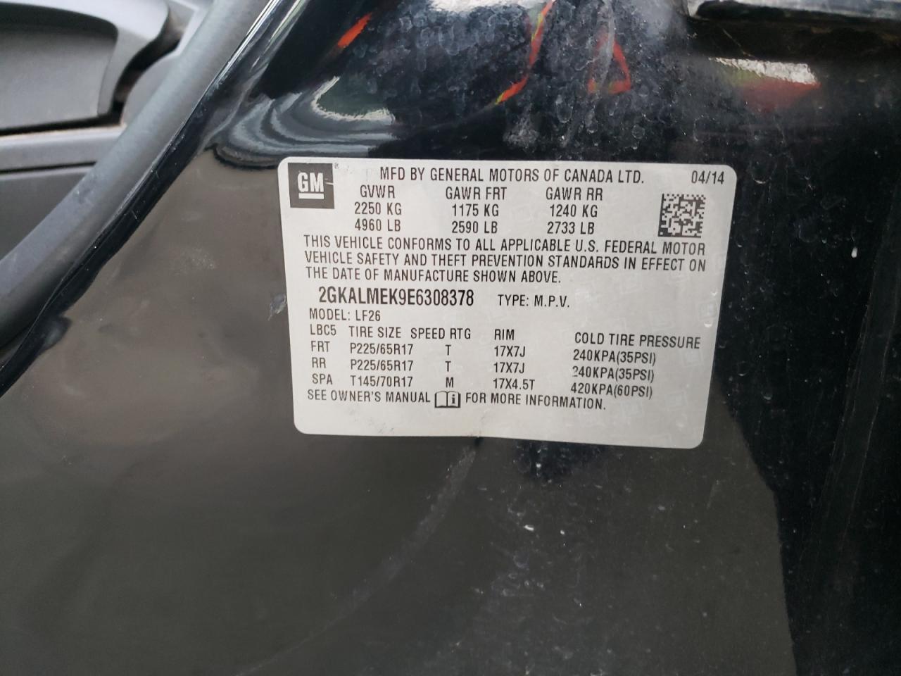 2GKALMEK9E6308378 2014 GMC Terrain Sle