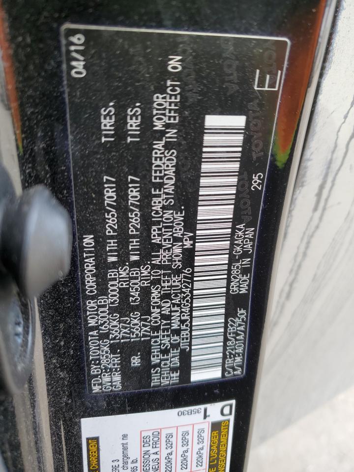 JTEBU5JR4G5342776 TOYOTA 4RUNNER 2016