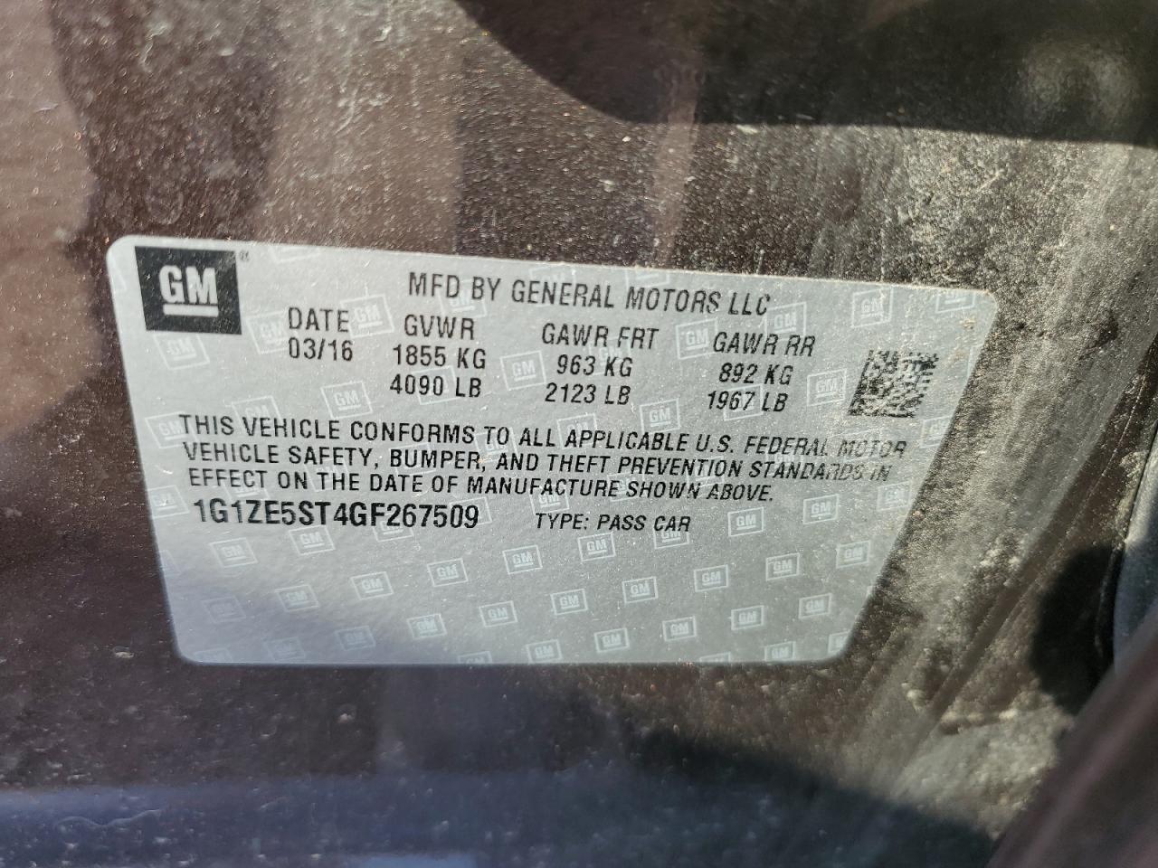 1G1ZE5ST4GF267509 CHEVROLET MALIBU 2016