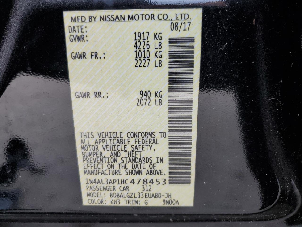 1N4AL3AP1HC478453 2017 Nissan Altima 2.5