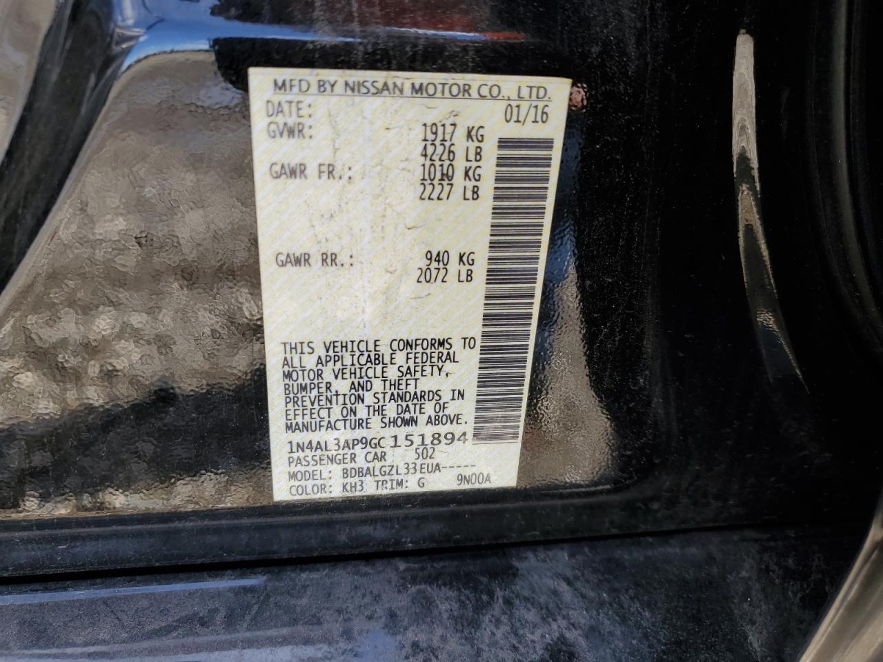 1N4AL3AP9GC151894 NISSAN ALTIMA 2016