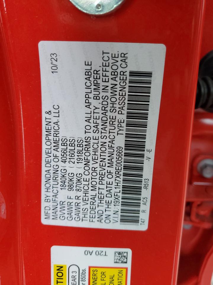 19XFL1H7XRE005669 HONDA CIVIC 2024