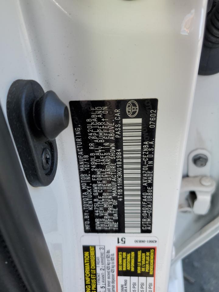 4T1B11HK3KU183984 TOYOTA CAMRY 2019