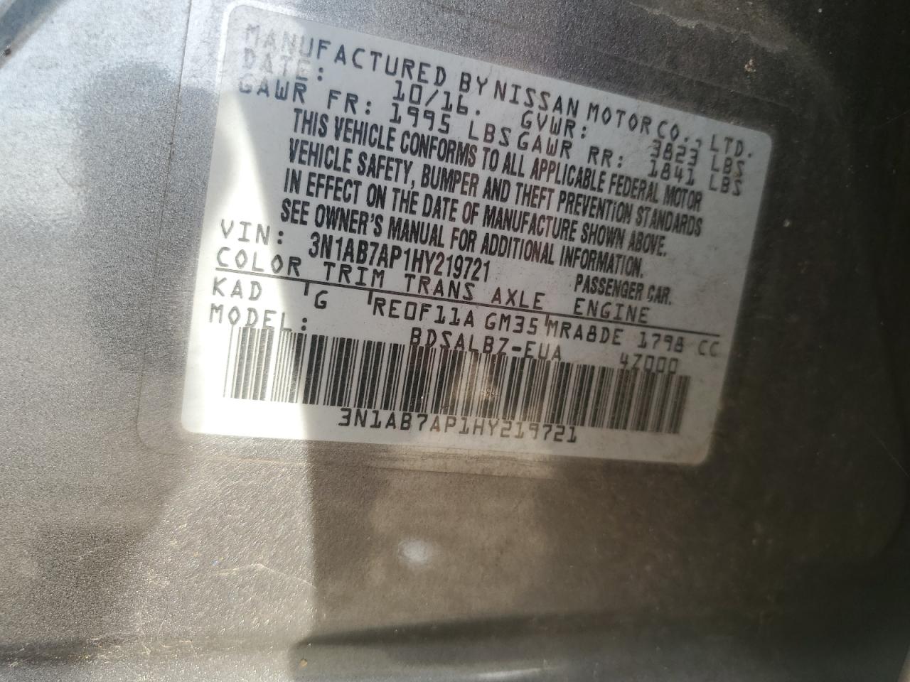 3N1AB7AP1HY219721 NISSAN SENTRA 2017