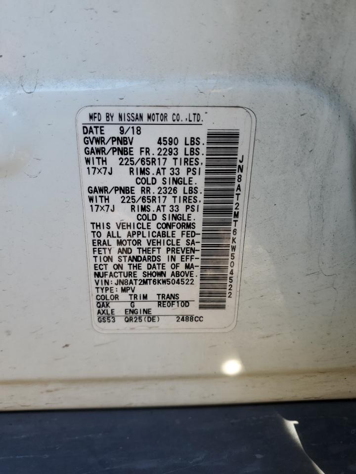JN8AT2MT6KW504522 NISSAN ROGUE 2019